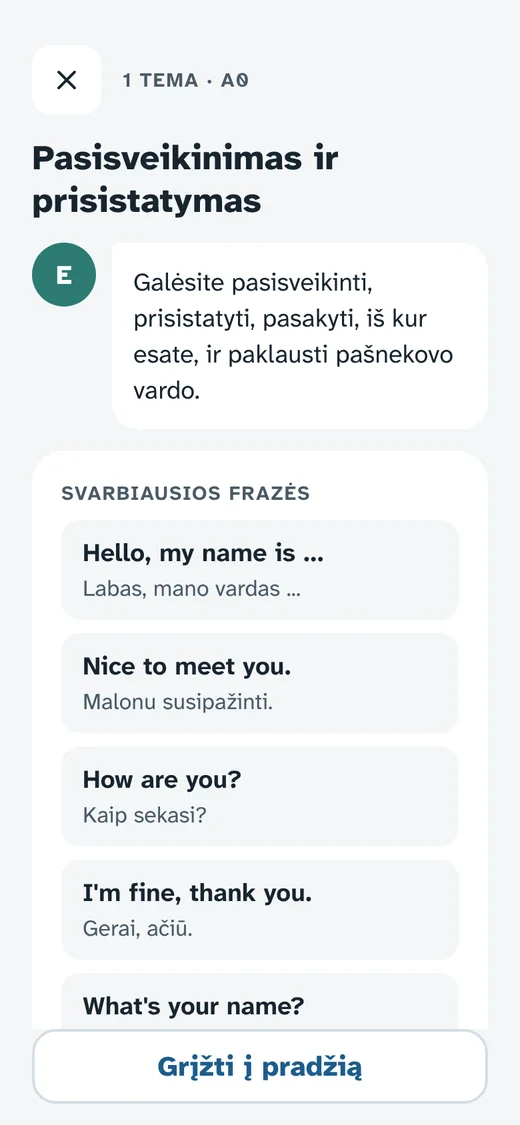 Pamokos frazės su vertimu